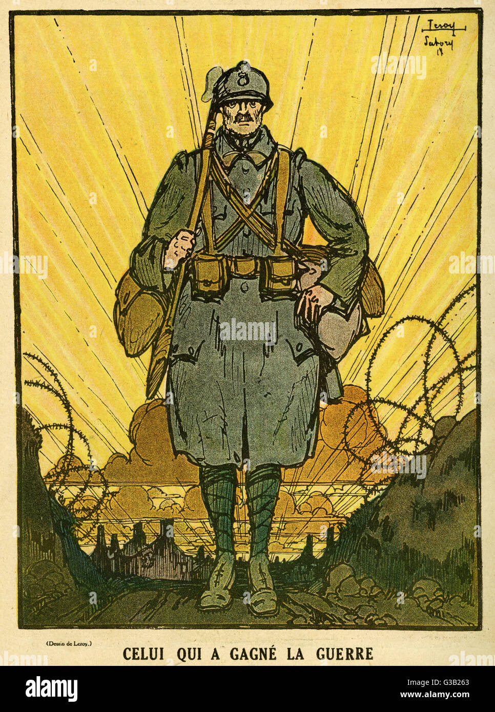 Cartoon, el hombre que ganó la guerra, WW1 Foto de stock