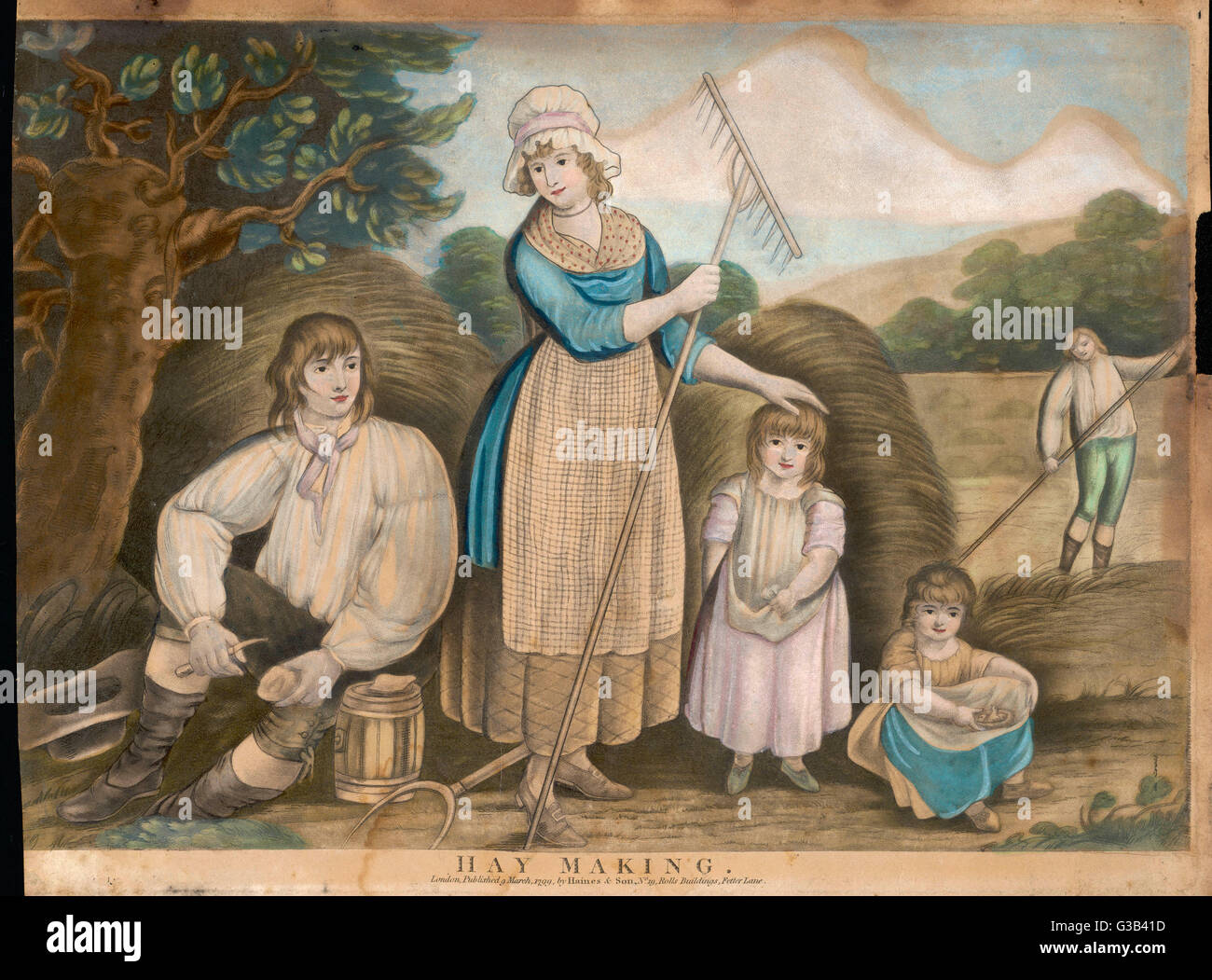 Una familia campesina traer el heno Fecha: 1799 Foto de stock