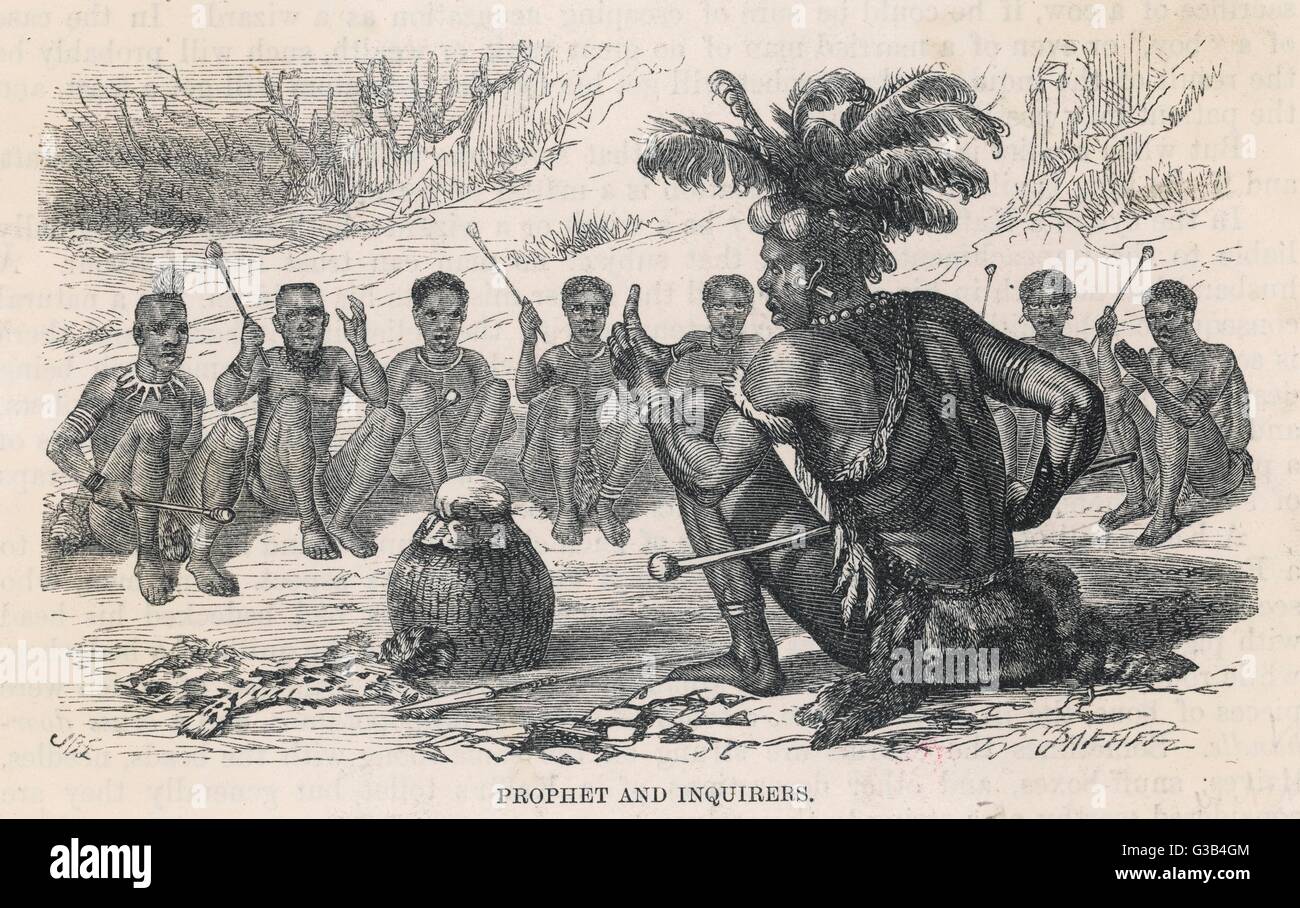 'Kaffir' Witch Doctor habla a sus bárbaros montado Fecha: circa 1850 Foto de stock