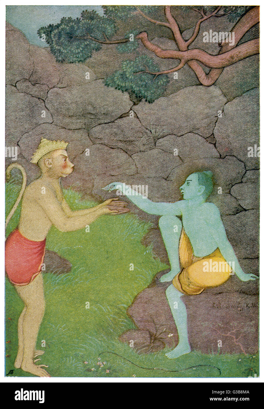 Rama puso su confianza en el mono Hanuman (hijo del dios del viento) para encontrar a su esposa secuestrados Sita. Él da Hanuman su anillo de sello para dar a Sita para un signo. Foto de stock