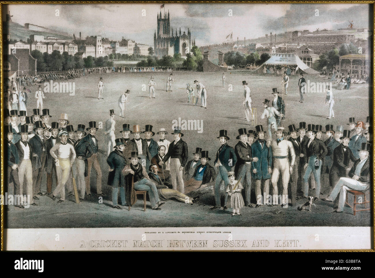 Una maravillosa imagen de la coincidencia entre las partes en Brighton, con muchos de los mejores jugadores del pasado y del presente, incluyendo Alfred Mynn, Felix, Wisden y Wenman (bateando). Fecha: circa 1840 Foto de stock