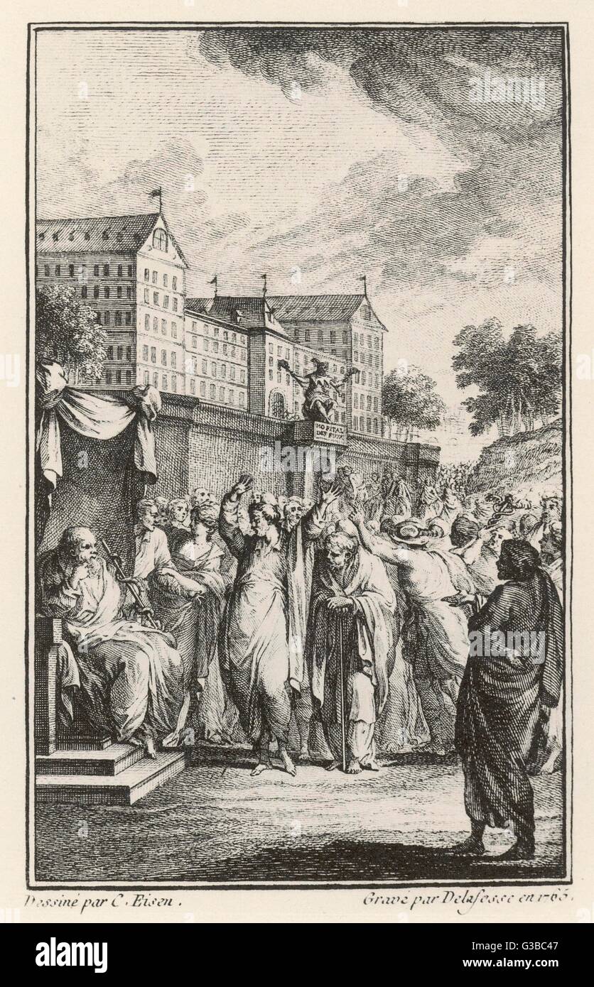 Escena en el patio de una casa de locos en inglés. Fecha mediados del