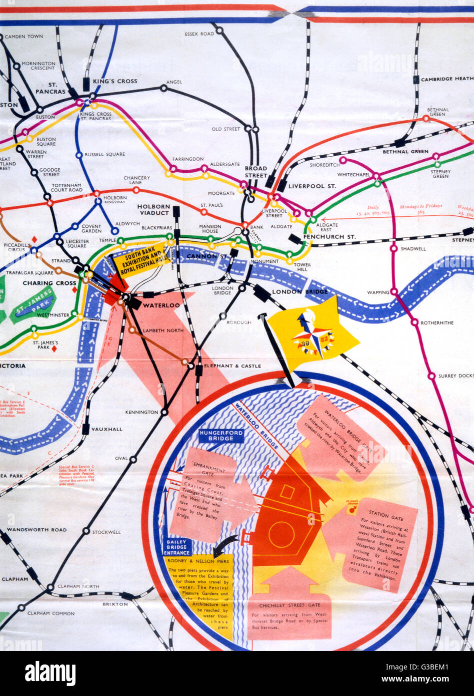 Un mapa que muestra la ubicación del Festival de Gran Bretaña. Fecha: 1951 Foto de stock