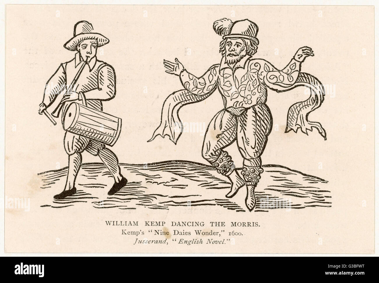 WILLIAM KEMP(E) English actor y bailarín en los roles cómicos. Famoso por las plantillas y para la danza morris desde Londres a Norwich. Fecha: floreció circa 1600 Foto de stock