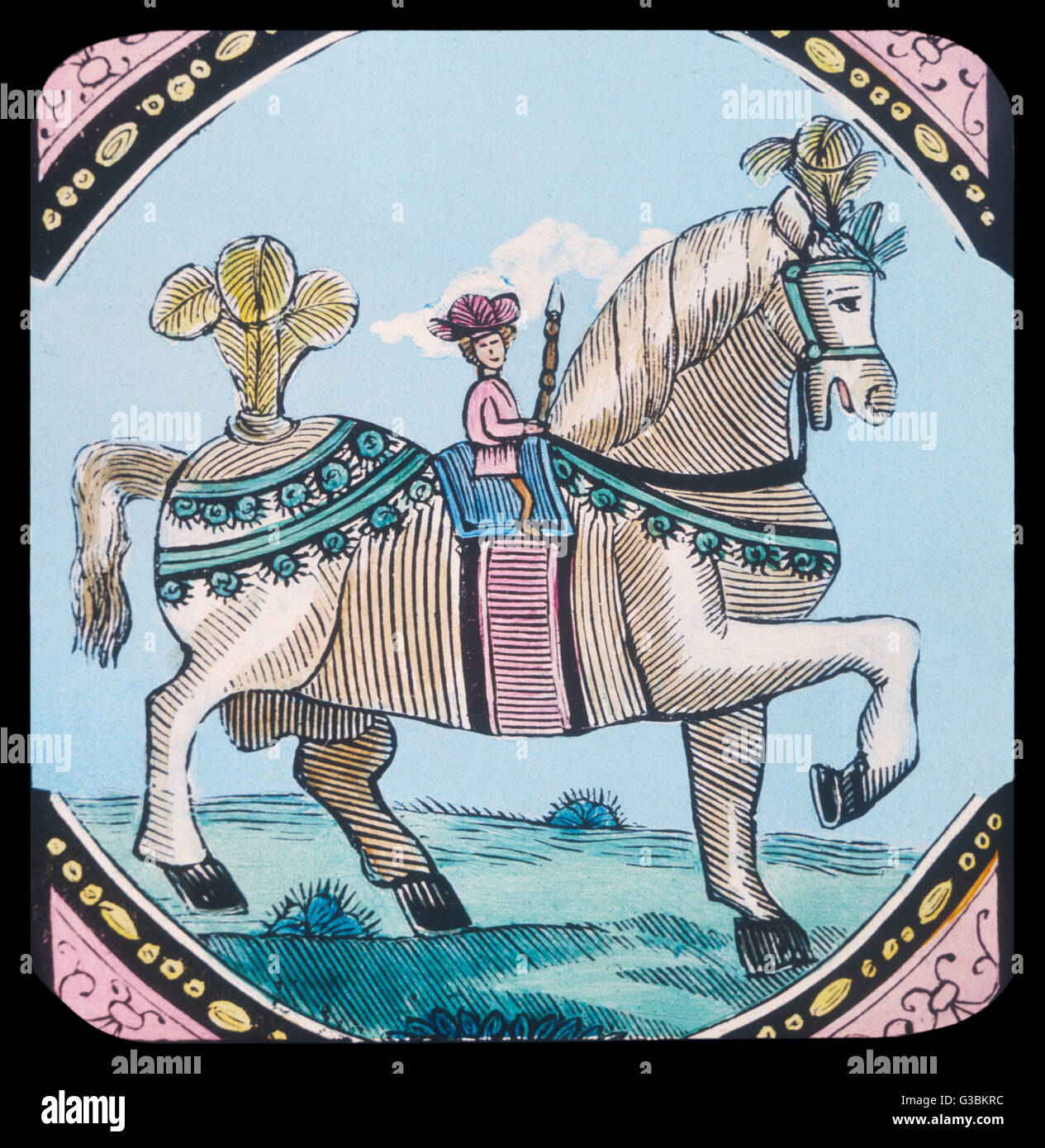 Tom Thumb, el héroe de un cuento de vivero del siglo XVI - se proporciona con un caballo con el cual puede realizar gestas caballerescas. Foto de stock