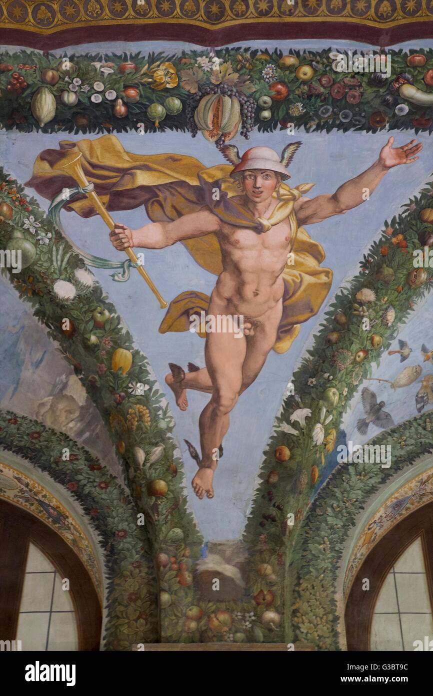 Mercurio, 1517-1518, la Logia de cupido y psique, Villa Farnesina, Roma, Italia, Europa Foto de stock