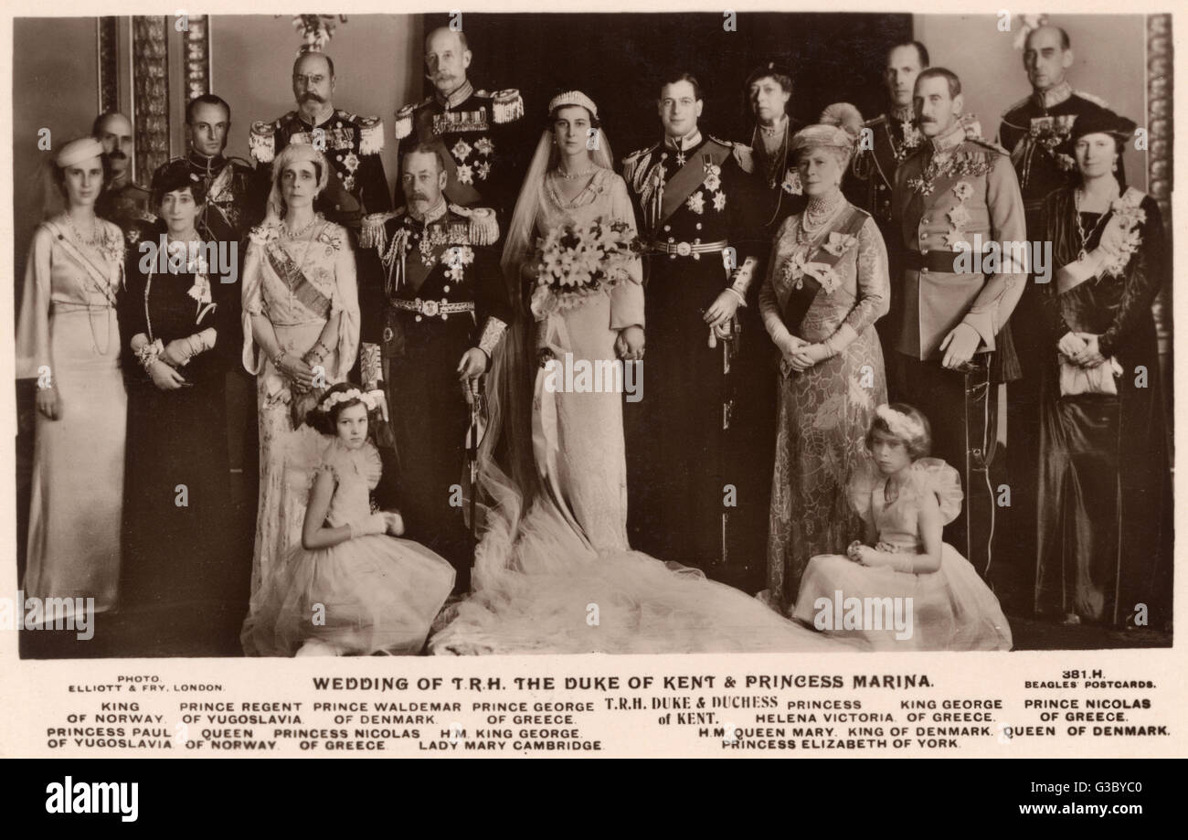 Boda - Jorge, duque de Kent y la princesa Marina de Grecia Foto de stock