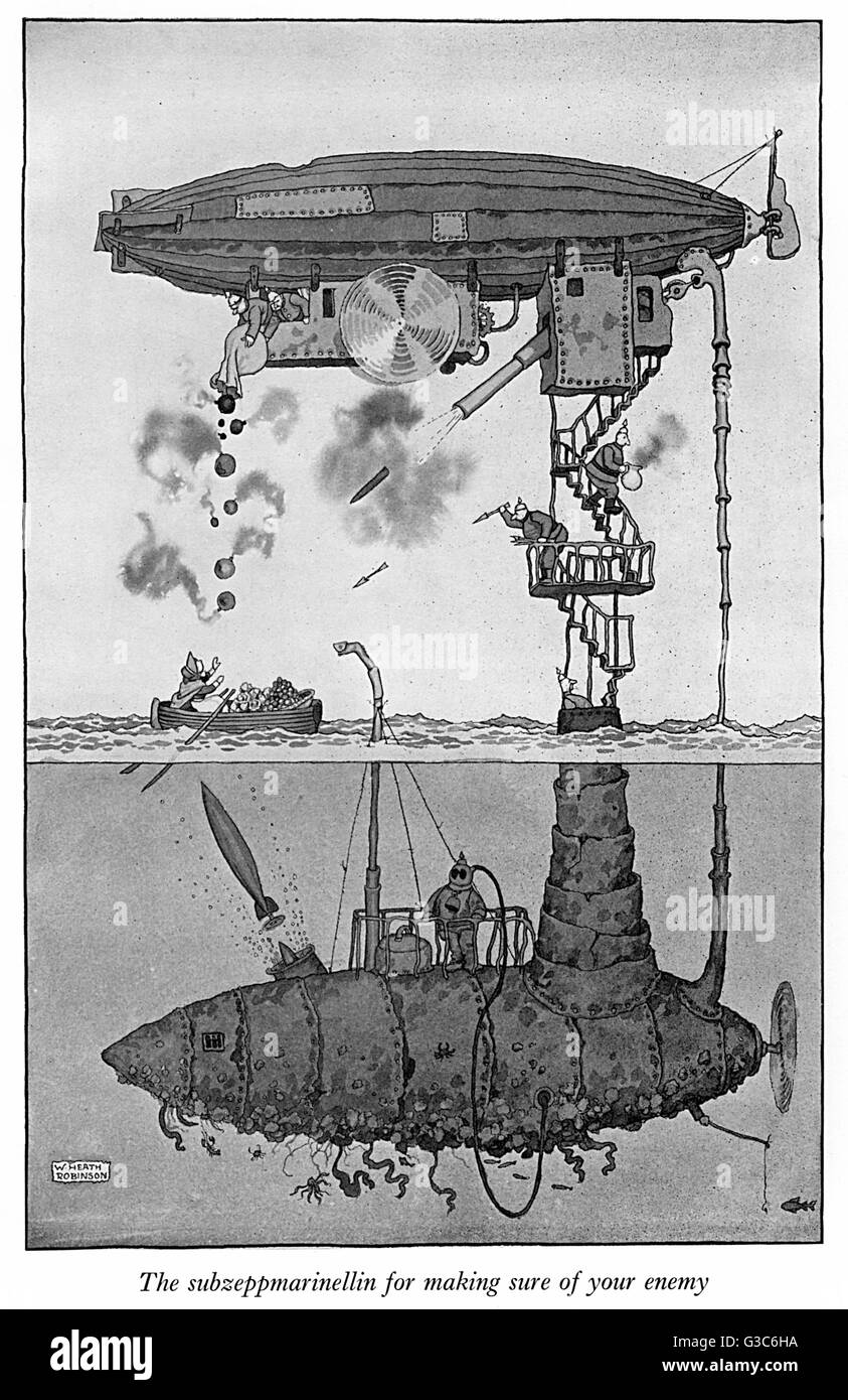 The Subzeppmarinellin de Heath Robinson, dibujos animados de WW1 Foto de stock