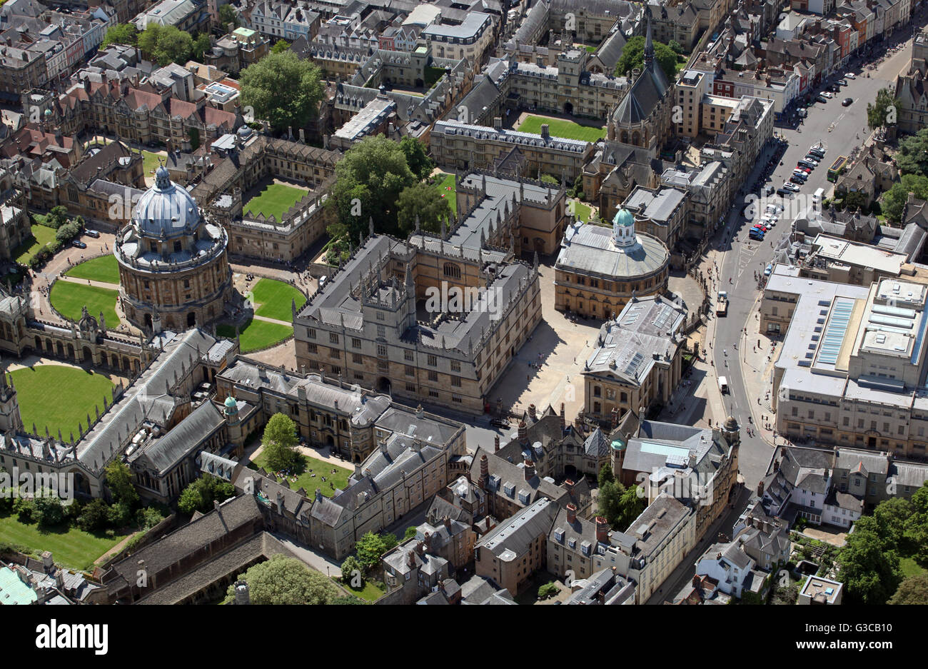 Vista aérea de la Radcliffe Camera & Bodleian Library, Oxford University, Reino Unido Foto de stock