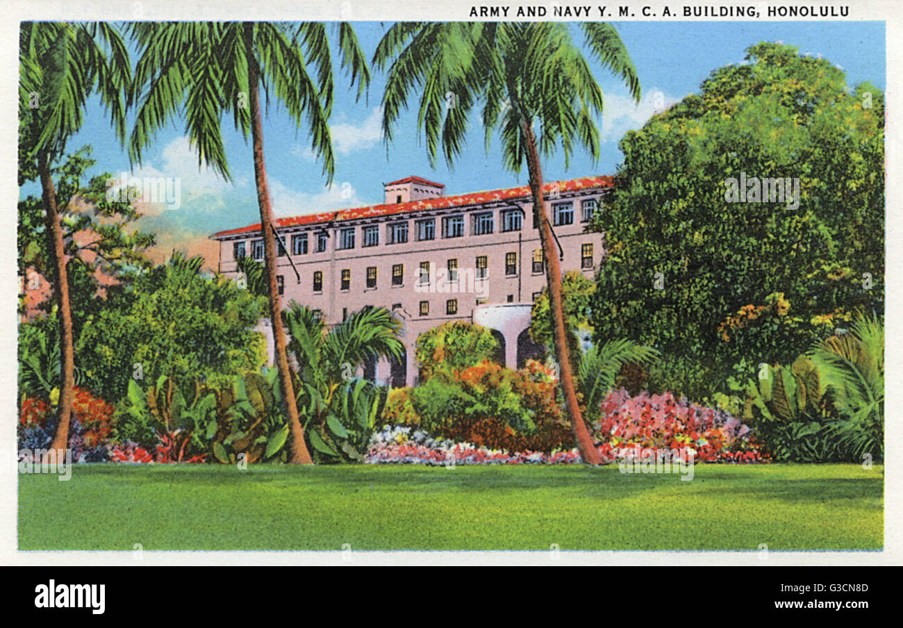 El ejército y la Armada Edificio YMCA, Honolulu, Hawaii, USA. Fecha: 1935 Foto de stock