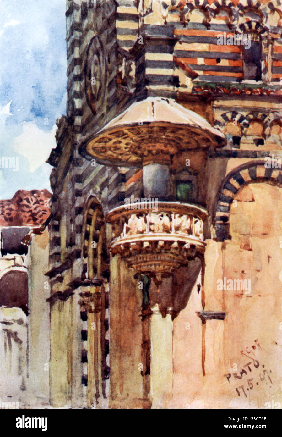 Occidente frente a la Catedral de Prato se muestra el exterior de