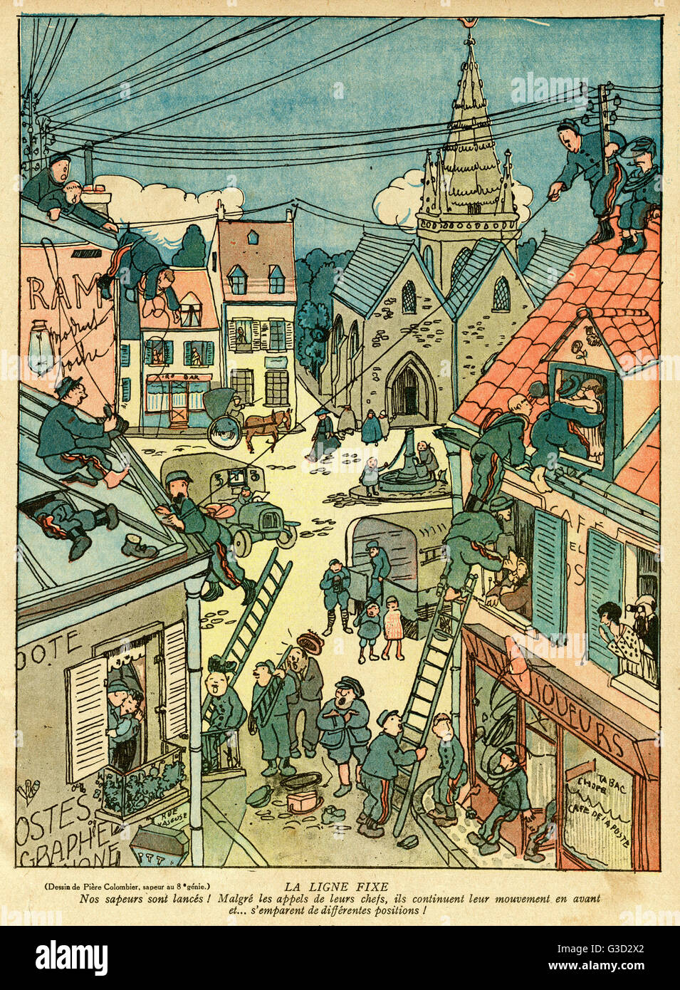 Dibujos animados, La línea fija, WW1 Foto de stock
