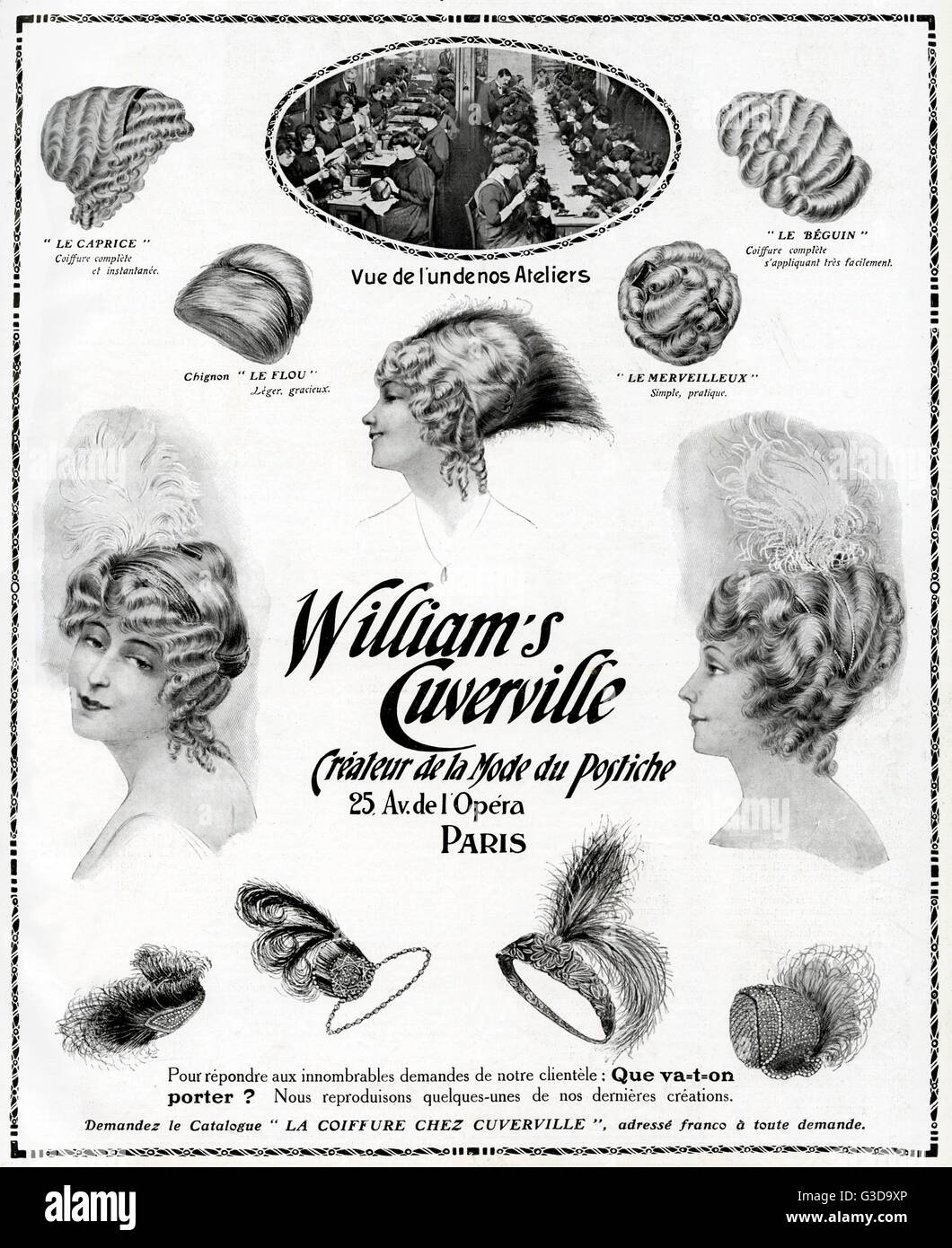 Anuncio para las pelucas y bandas decorativas de William Cuverville 1912 Foto de stock