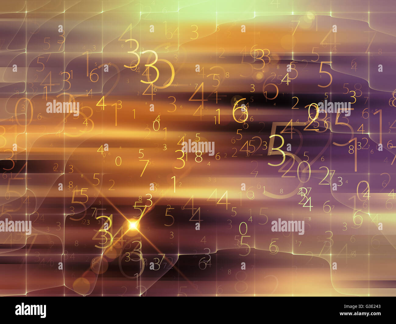 La niebla de números de serie. Composición de dígitos y luces en el tema de las matemáticas, la ciencia, la tecnología y la educación Foto de stock