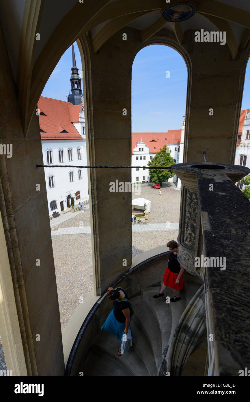 Castillo Hartenfels: escalera de caracol, Alemania, Sajonia, Sajonia, , Torgau Foto de stock