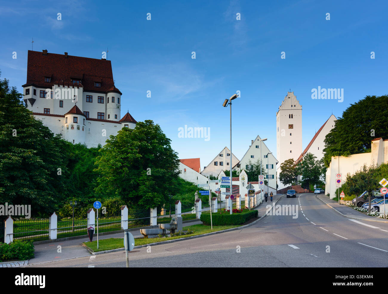 Leipheim castillo y la Iglesia Evangélica Luterana de St. Veit, Alemania, Bayern, Baviera, el Schwaben, suabia, Leipheim Foto de stock