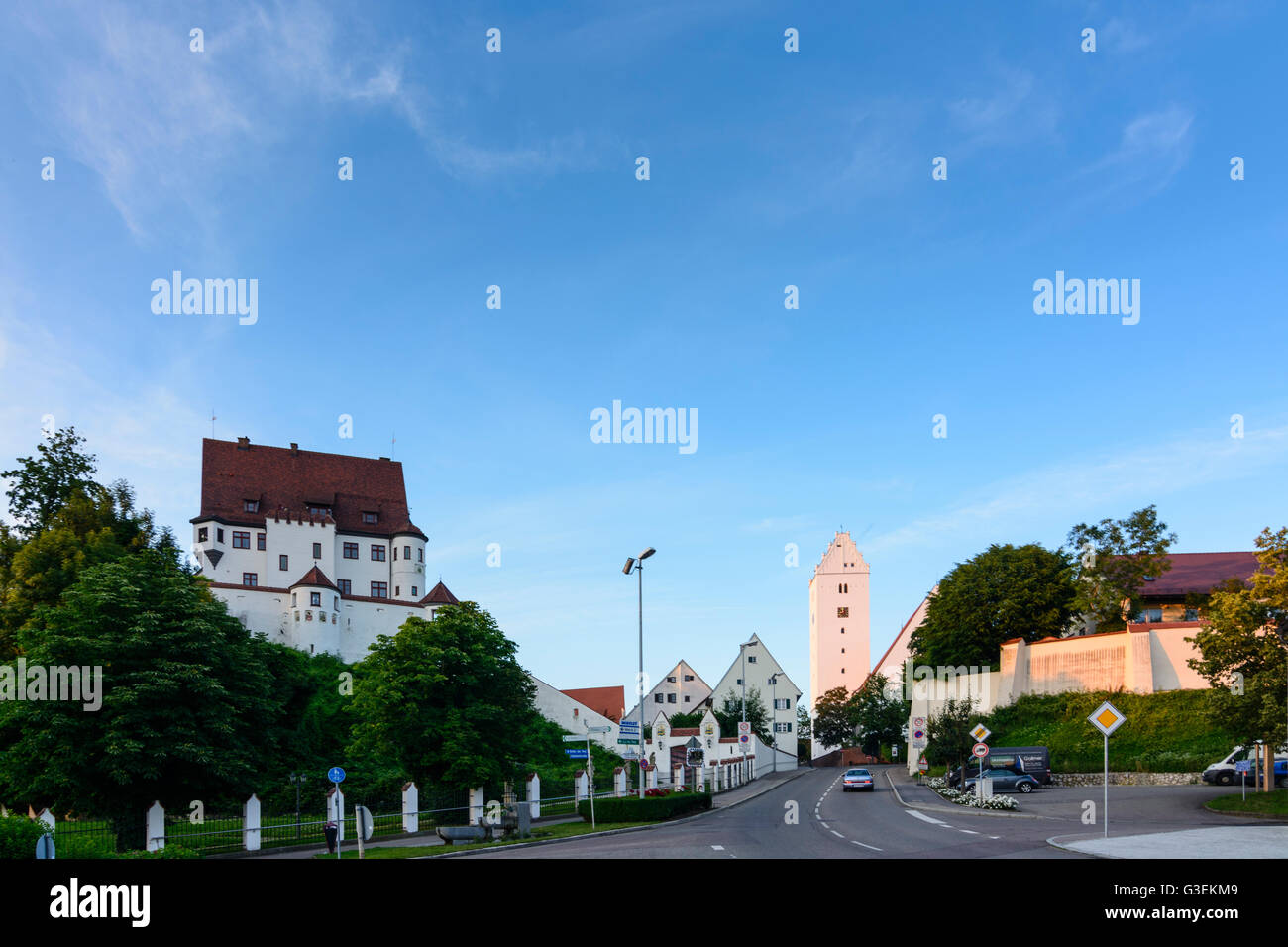 Leipheim castillo y la Iglesia Evangélica Luterana de St. Veit, Alemania, Bayern, Baviera, el Schwaben, suabia, Leipheim Foto de stock