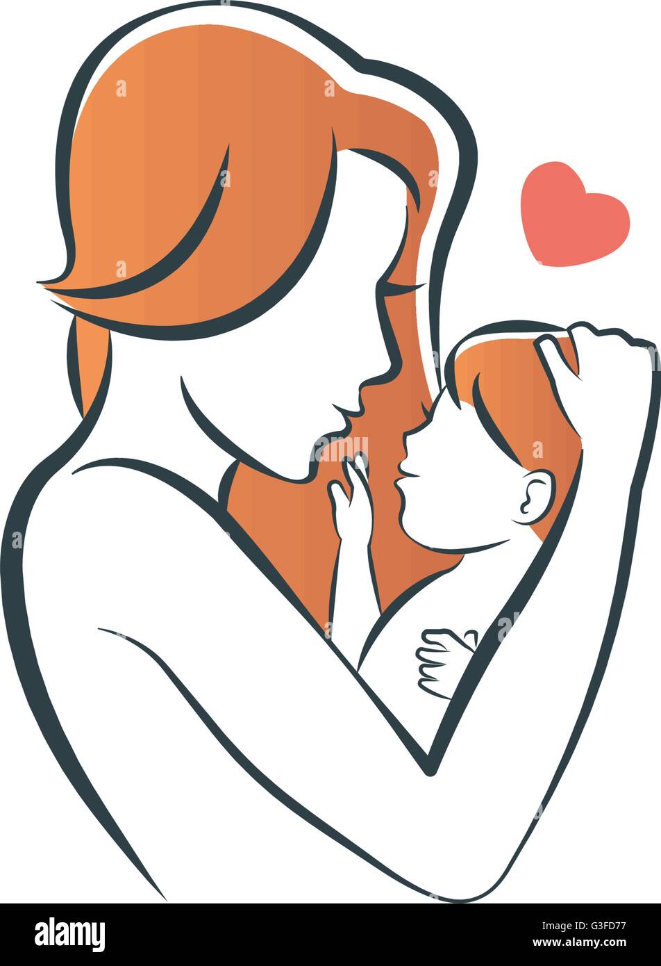 Mother & Baby silueta Logo con un beso de buenas noches momento Ilustración del Vector