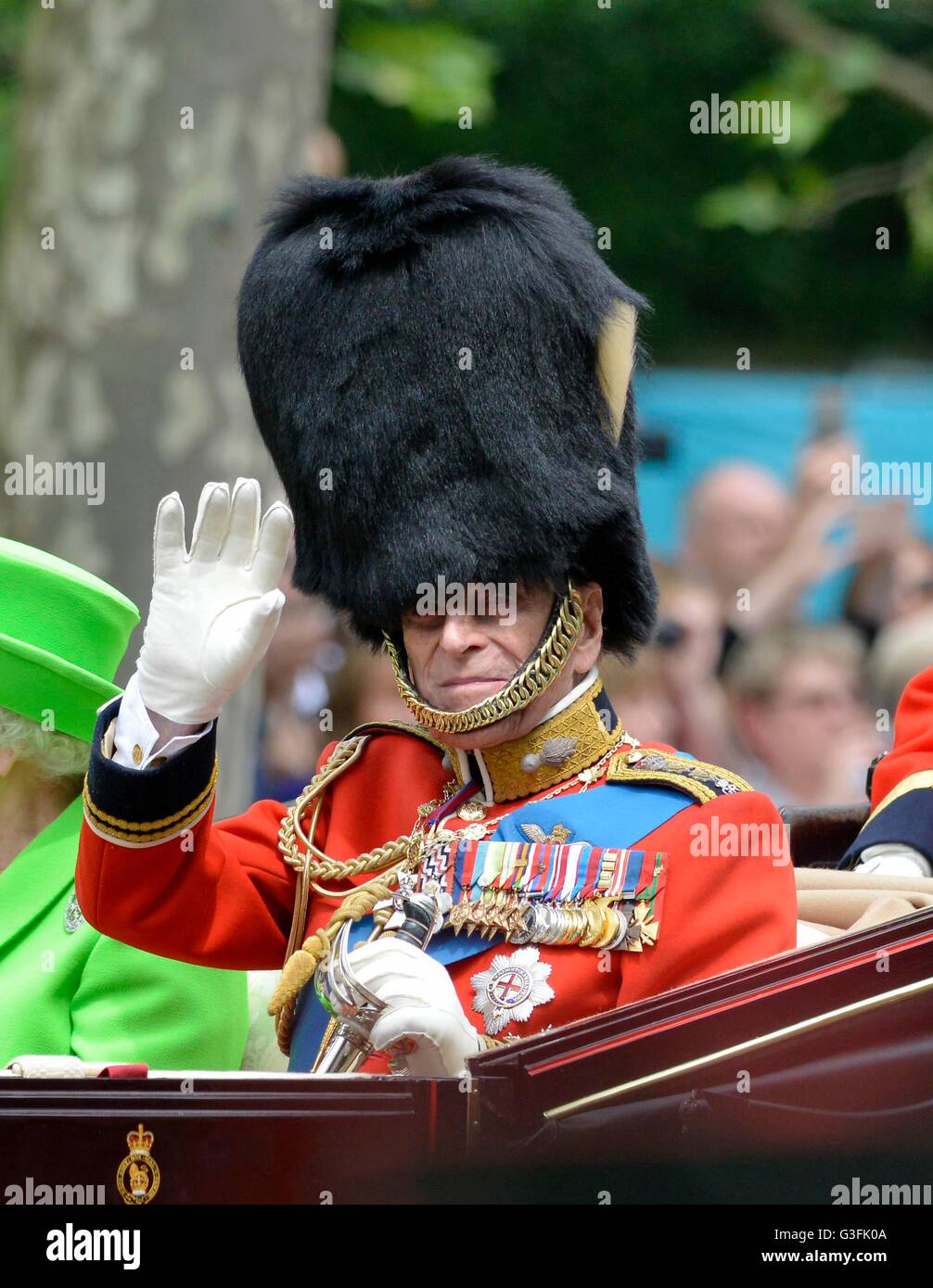 Londres, Reino Unido. 11 de junio, 2016. Trooping El Color - El desfile de cumpleaños de la Reina. El Príncipe Philip Crédito: Dorset Media Service/Alamy Live News Foto de stock