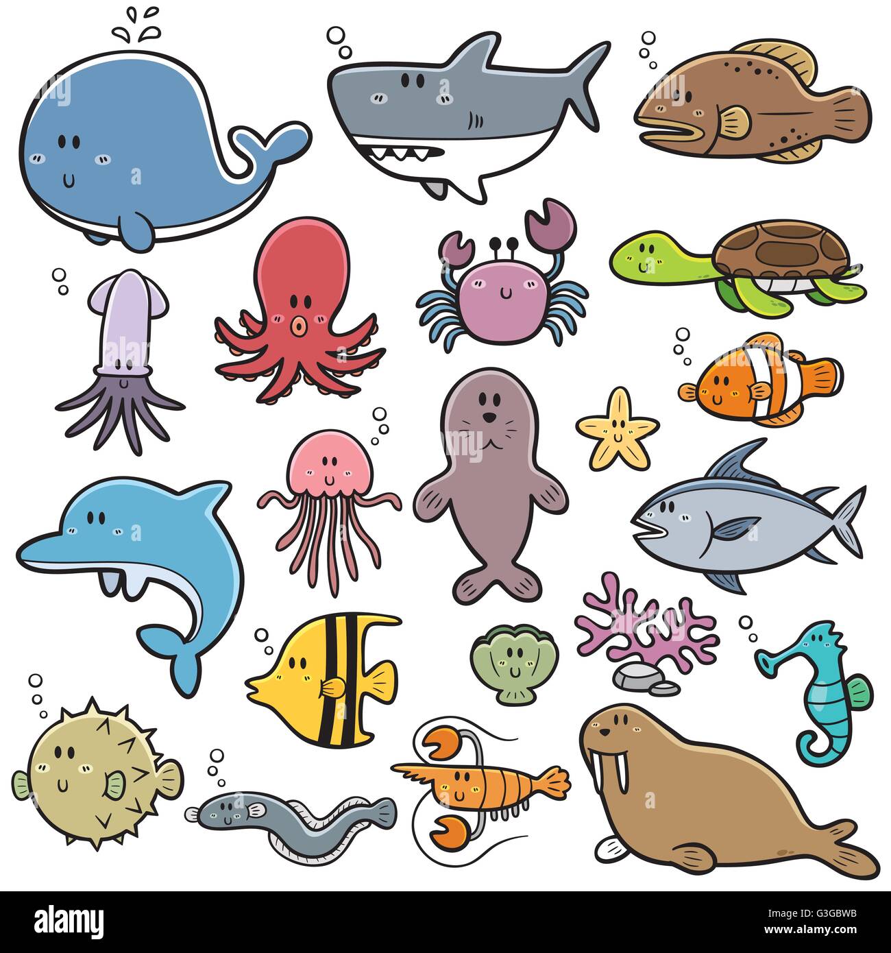 Ilustración vectorial de animales marinos Cartoon Ilustración del Vector