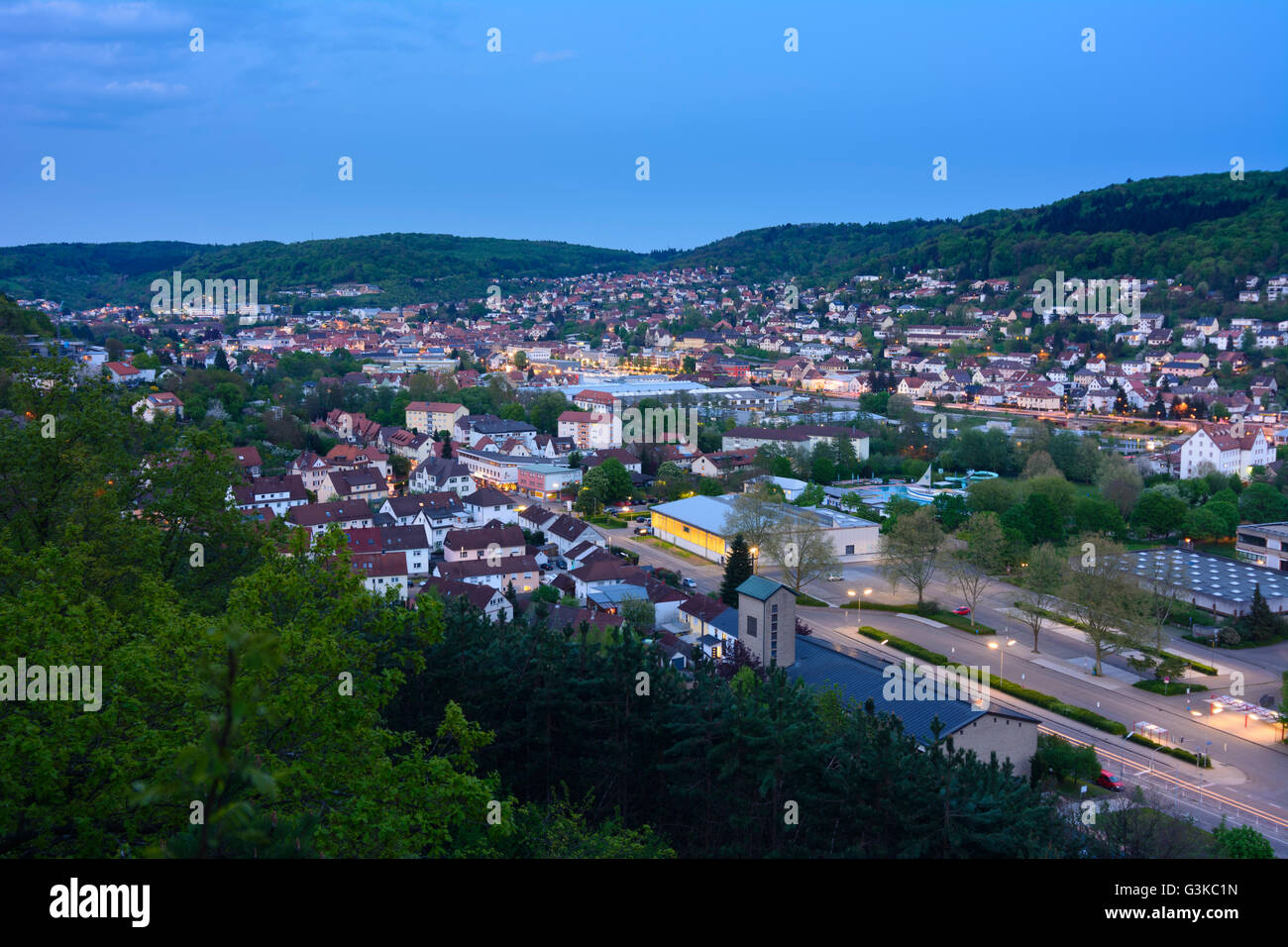 Blick auf Mosbach, Alemania, en el Estado federado de Baden-Württemberg, Odenwald, Mosbach Foto de stock