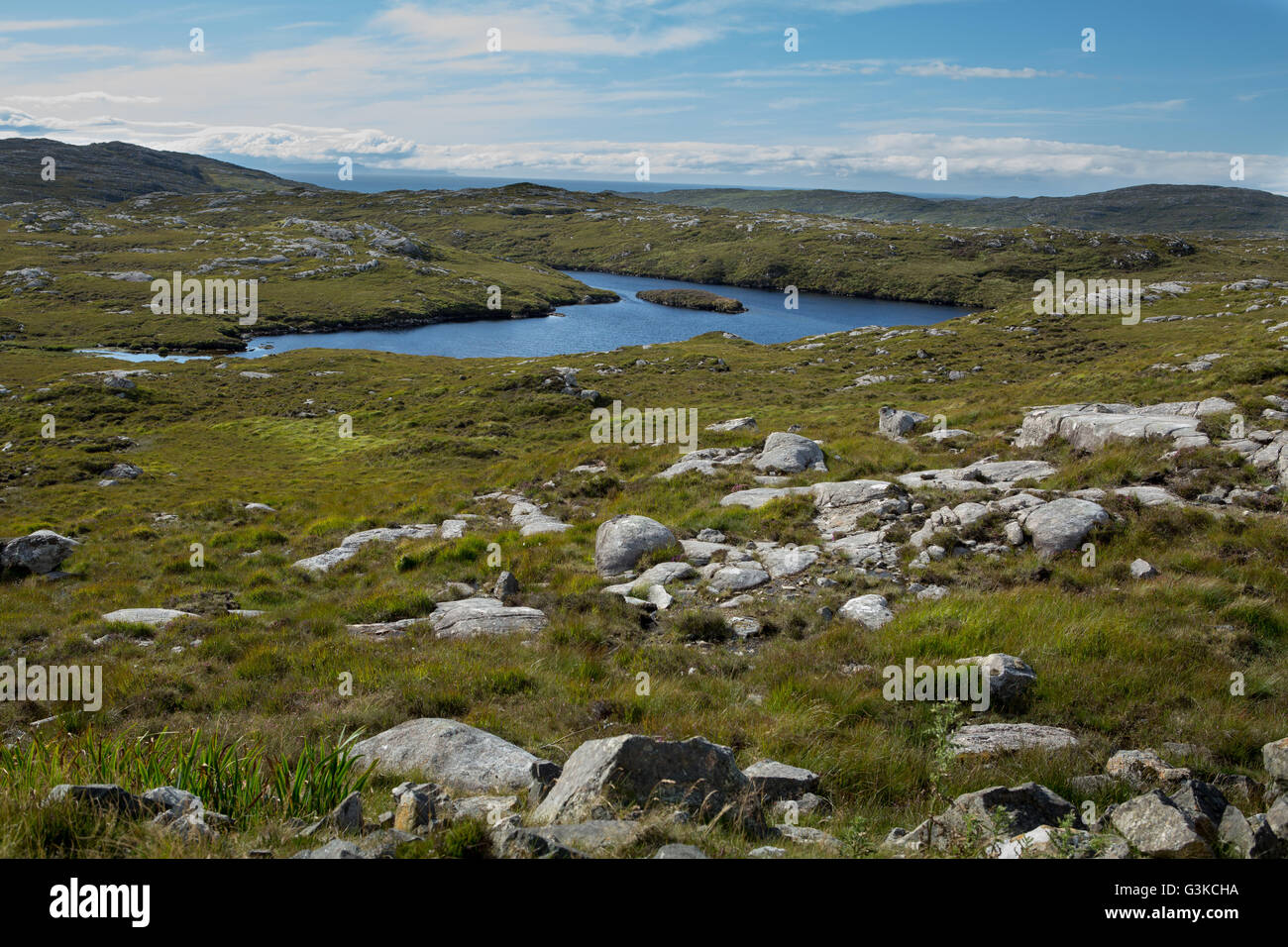 Vista del paisaje rocoso, Isla de Harris, Scotland, Reino Unido Foto de stock