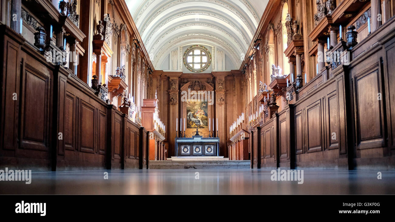 Capilla interior en Sidney Sussex College, Universidad de Cambridge. La cabeza de Oliver Cromwell se encuentra debajo del piso de la capilla. Foto de stock