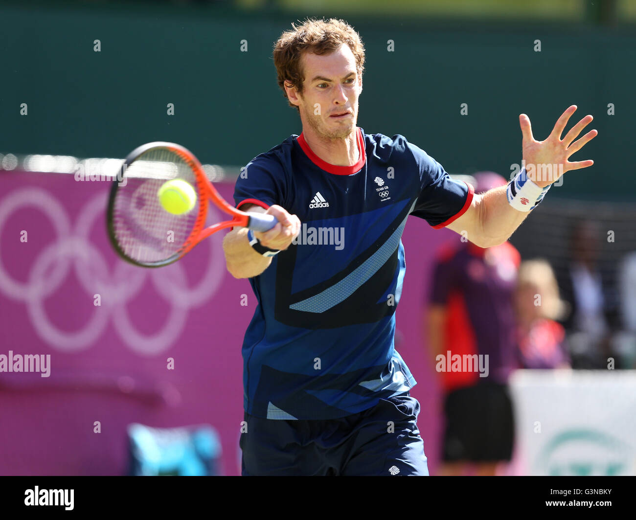 Andy Murray, GBR, los hombres individuales finales, AELTC, Londres 2012, Juegos Olímpicos, Olimpiadas, Torneo de Tenis de Wimbledon, Londres, Inglaterra Foto de stock