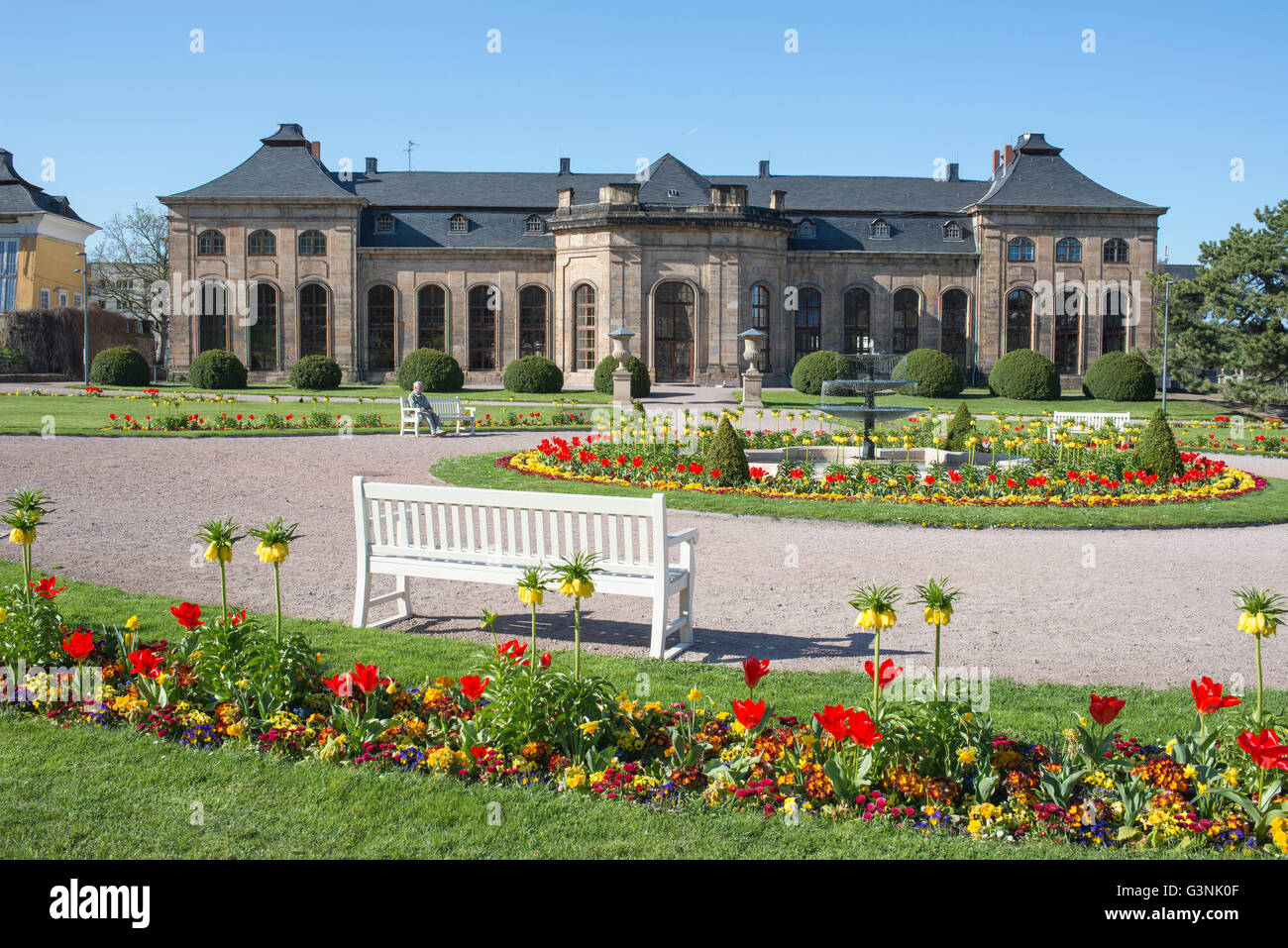 Casa Naranja, Orangenhaus en el invernadero en la primavera, Gotha, Turingia Foto de stock