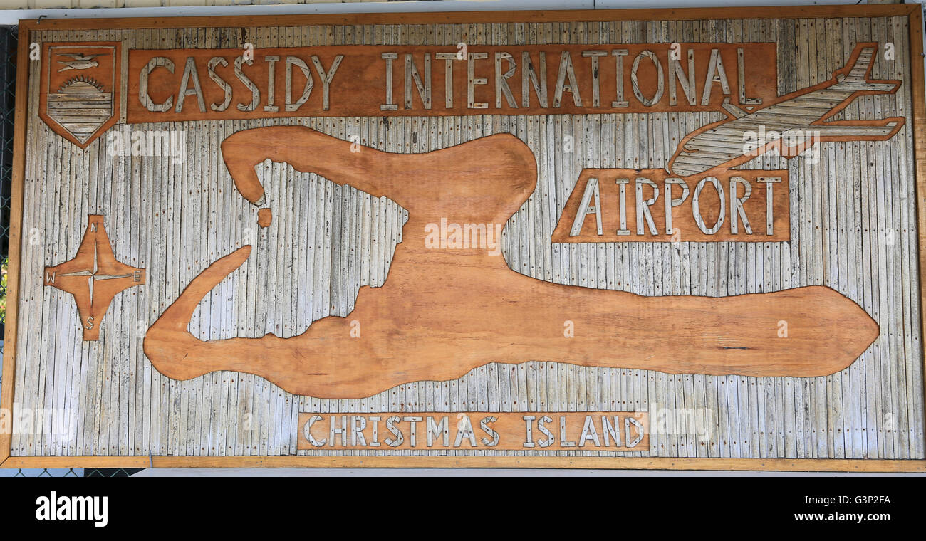 Signo del aeropuerto, la Isla de Navidad, Kiribati Foto de stock
