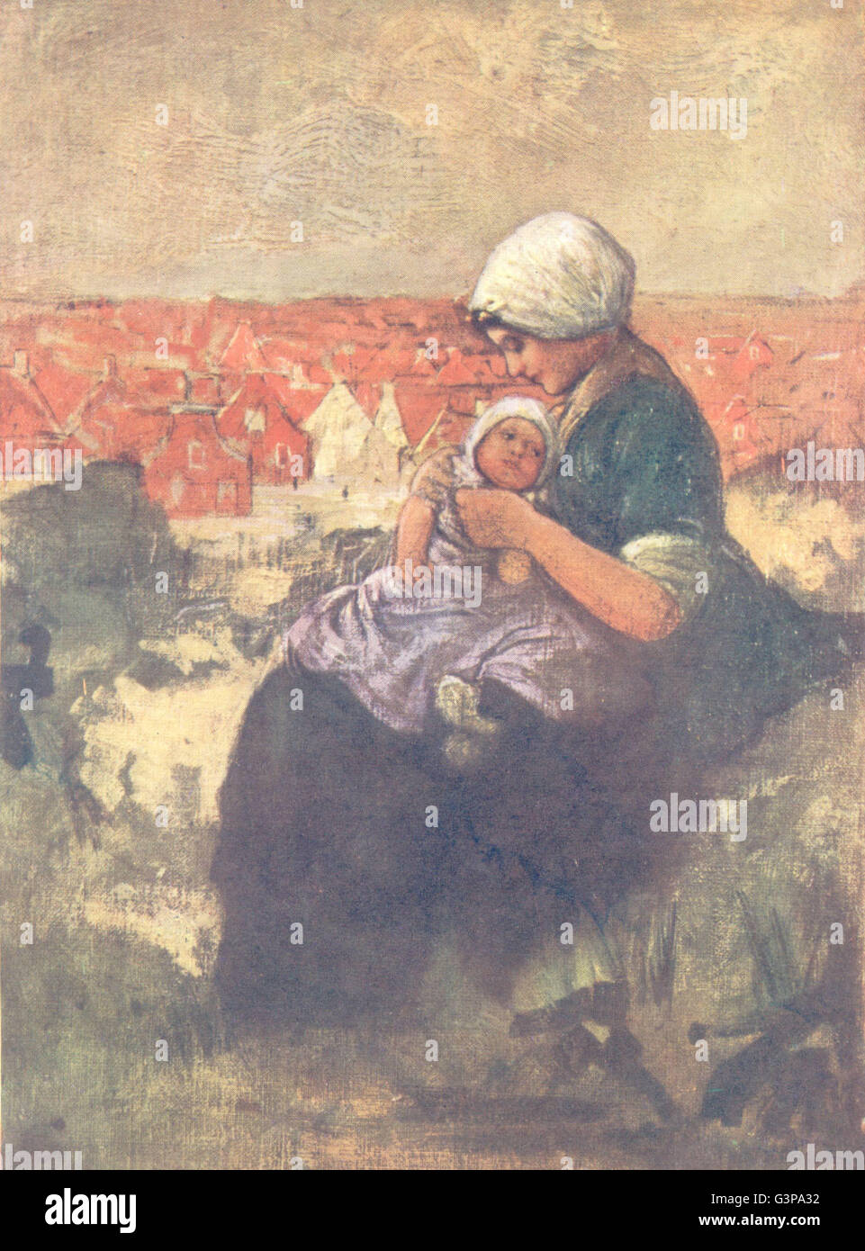Países Bajos: Holanda del Sur: la madre y el niño de Scheveningen, impresión antigua 1904 Foto de stock