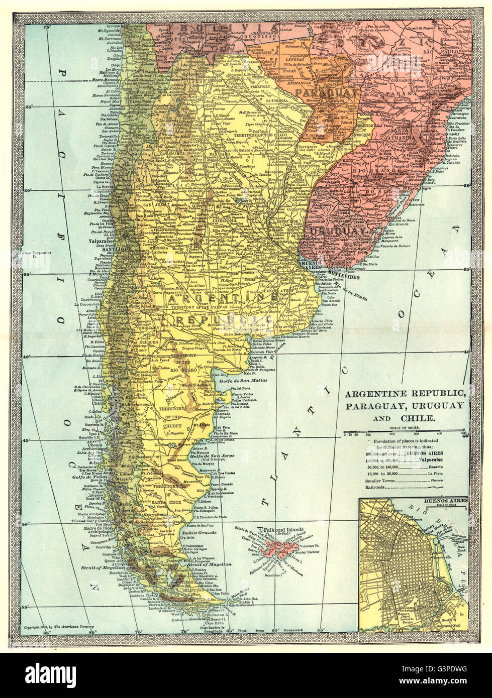 Mapa de Chile, Argentina, Uruguay, Paraguay y Brasil.
