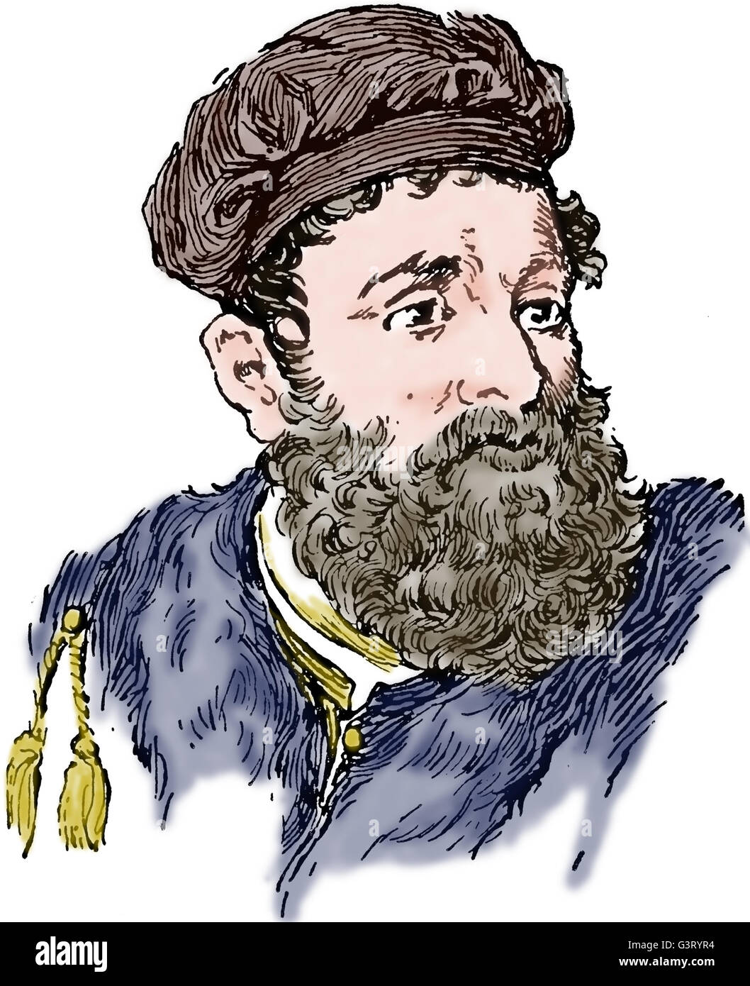 Marco Polo (1254-1324). Viajero comerciante veneciano. Grabado. Retrato. Color. 19c. Foto de stock