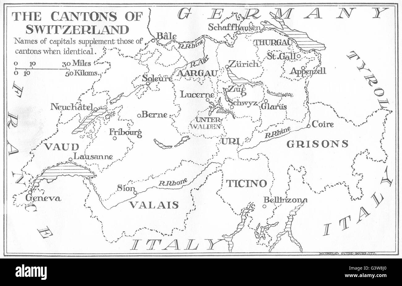 Suiza los cantones de Suiza, 1930 vintage mapa Fotografía de stock Alamy