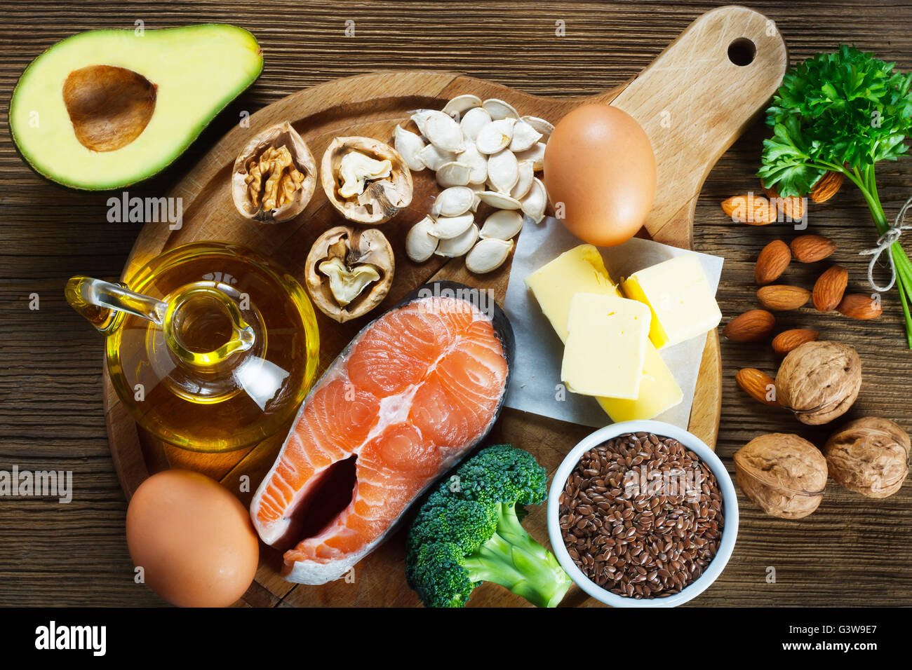 Animal y Vegetal, fuentes de ácidos omega-3 Foto de stock