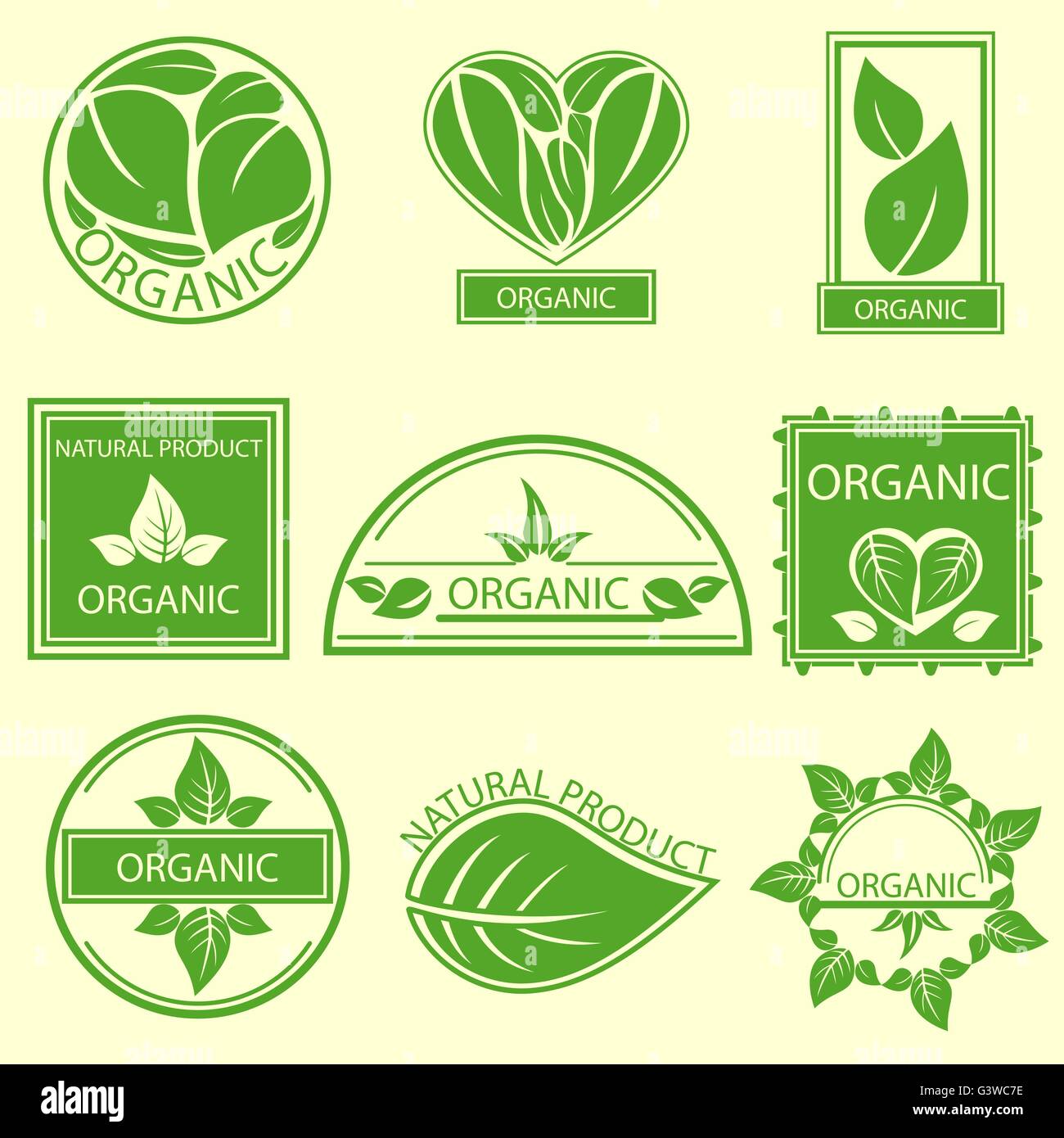 Los emblemas naturales productos orgánicos, etiquetas, logo Imagen Vector  de stock - Alamy
