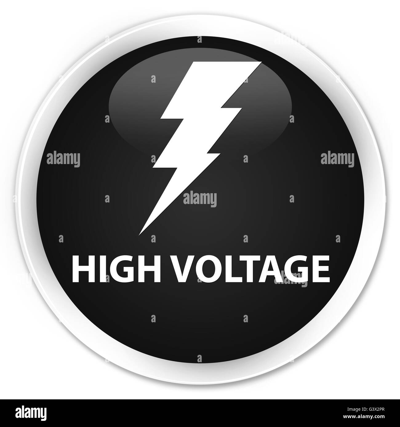 La electricidad de alto voltaje (icono) aislado en botón redondo negro premium Resumen ilustración Foto de stock