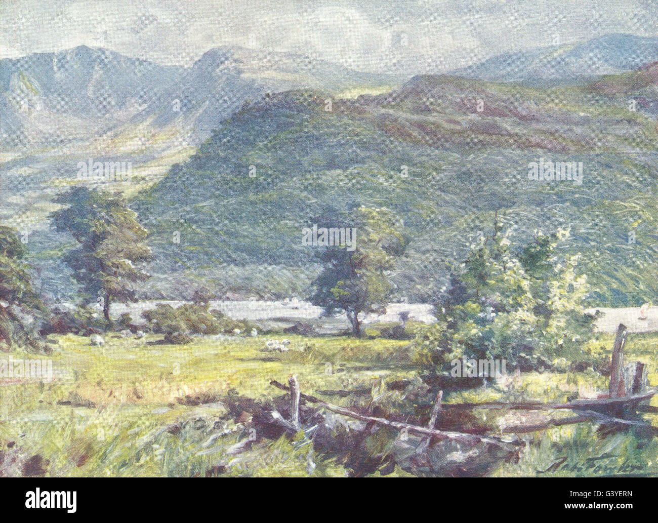 Gales: Vista de Cader Idris, grabado antiguo 1905 Foto de stock
