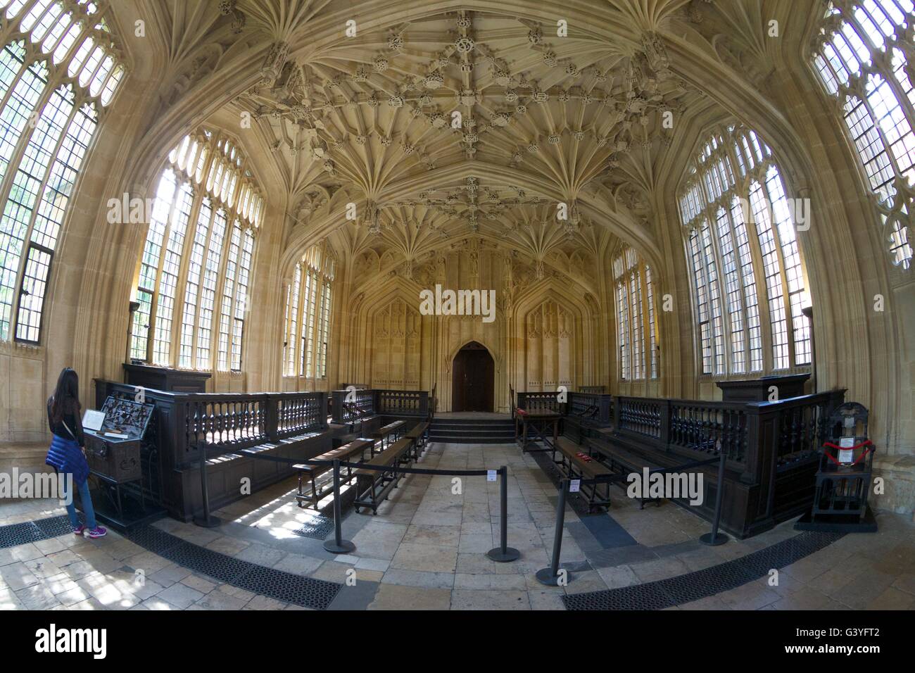 La escuela de la divinidad con techo abovedado, Bodleian Library, Oxford, Oxford, Inglaterra, Reino Unido, Europa Foto de stock