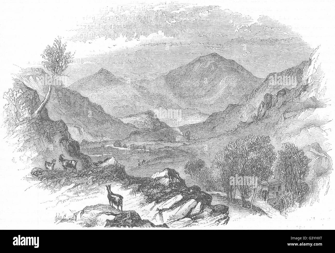 Gales: Norte de Gales: Cader Idris, desde Brafch Coch, grabado antiguo 1850 Foto de stock
