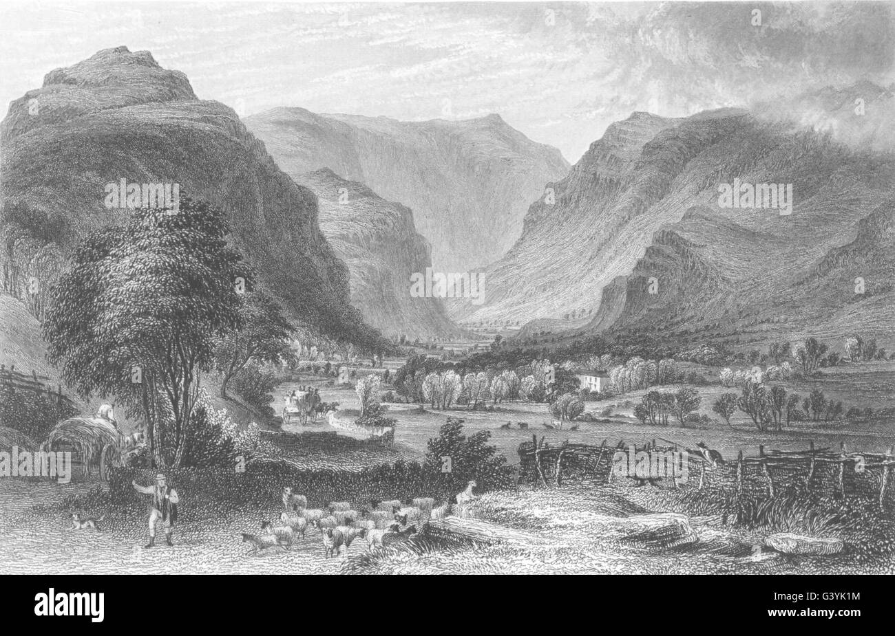 CUMBRIA: El Valle de San Juan, invertido en la distancia, antiguas imprimir 1832 Foto de stock