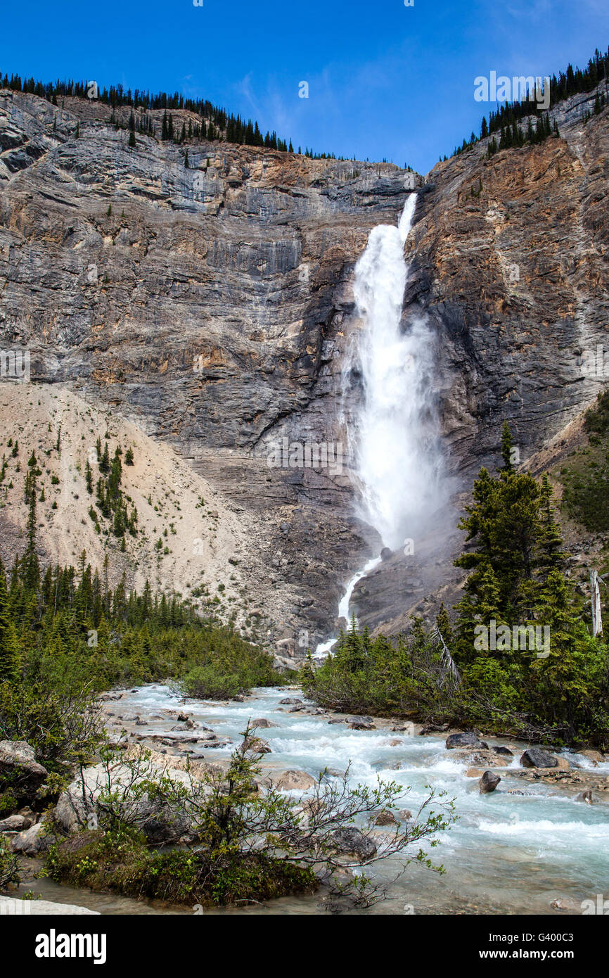 Majestuoso Takakkaw Falls en el Parque Nacional Yoho, British Columbia, es una de las cataratas más altas de Canadá. Foto de stock