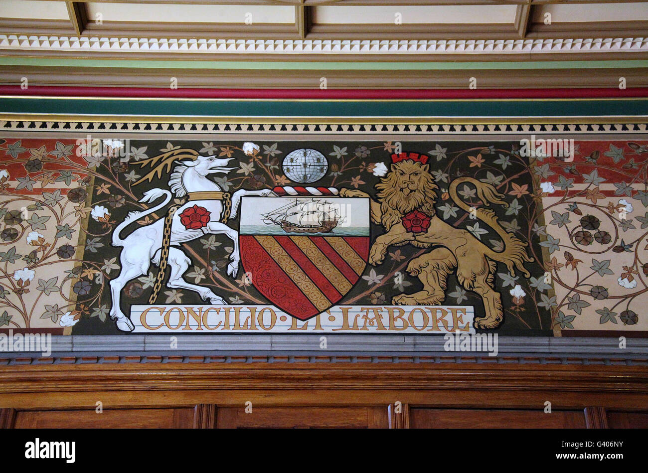 Escudo de armas dentro del Municipio de Manchester Foto de stock
