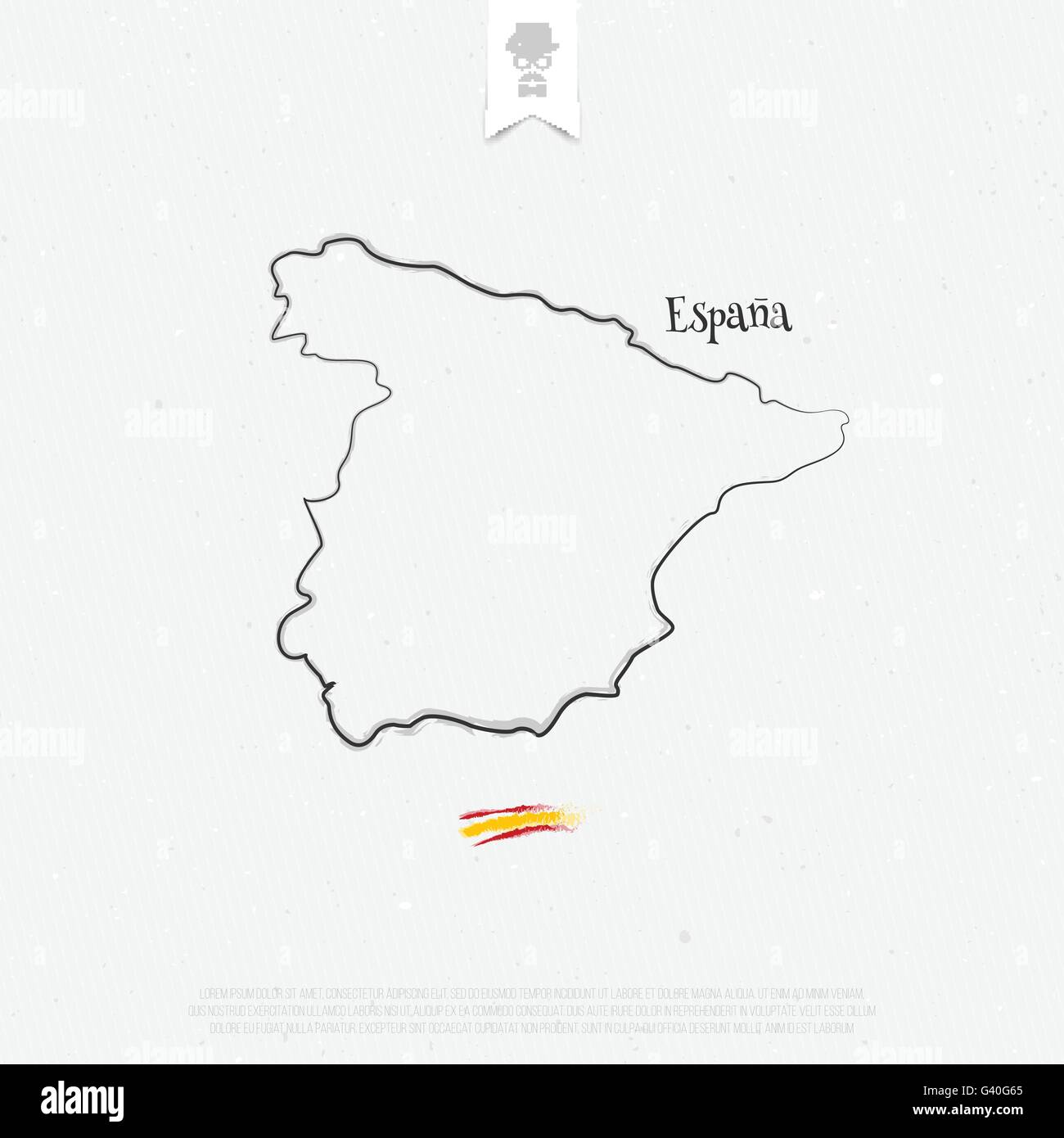 Reino de España mapa de contorno y colores oficiales en papel de textura. vector mapa político español icono de línea delgada en backgr blanco Ilustración del Vector
