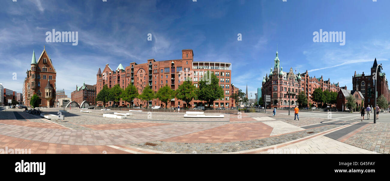 Europa Alemania Hamburg City Am Sandtorkai almacenes Speicherstadt square Foto de stock