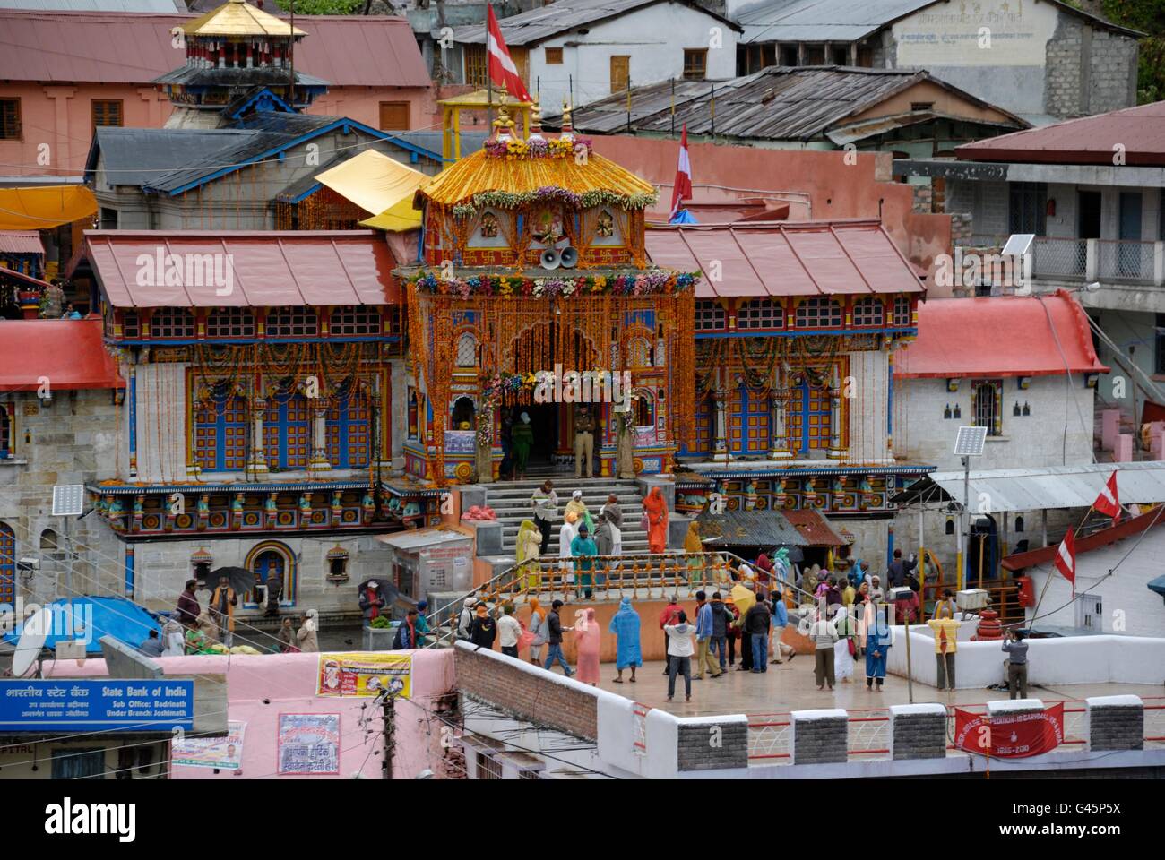 Badrinath, uno de los santos el centro de peregrinación para los hindúes, Uttarakhand, India Foto de stock