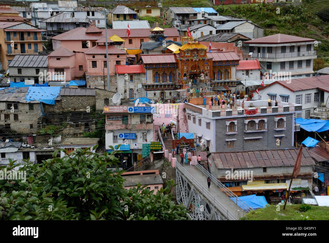 Badrinath, uno de los santos el centro de peregrinación para los hindúes, Uttarakhand, India Foto de stock