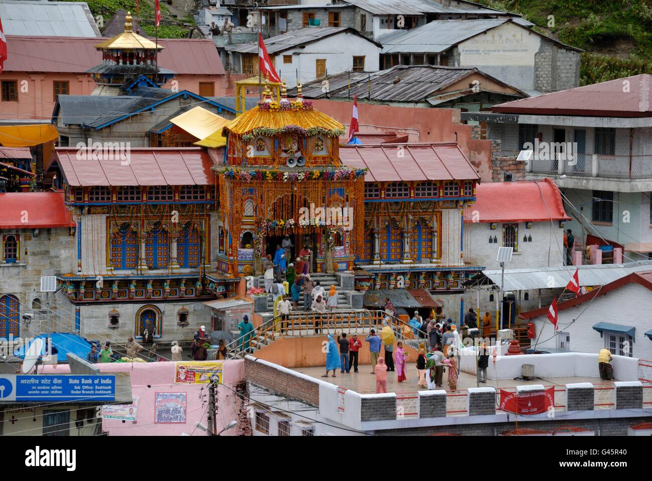 Badrinath, uno de los santos el centro de peregrinación para los hindúes, Uttarakhand, India Foto de stock