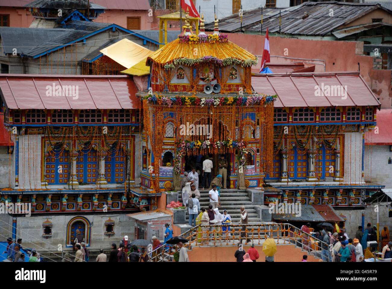 Badrinath, uno de los santos el centro de peregrinación para los hindúes, Uttarakhand, India Foto de stock