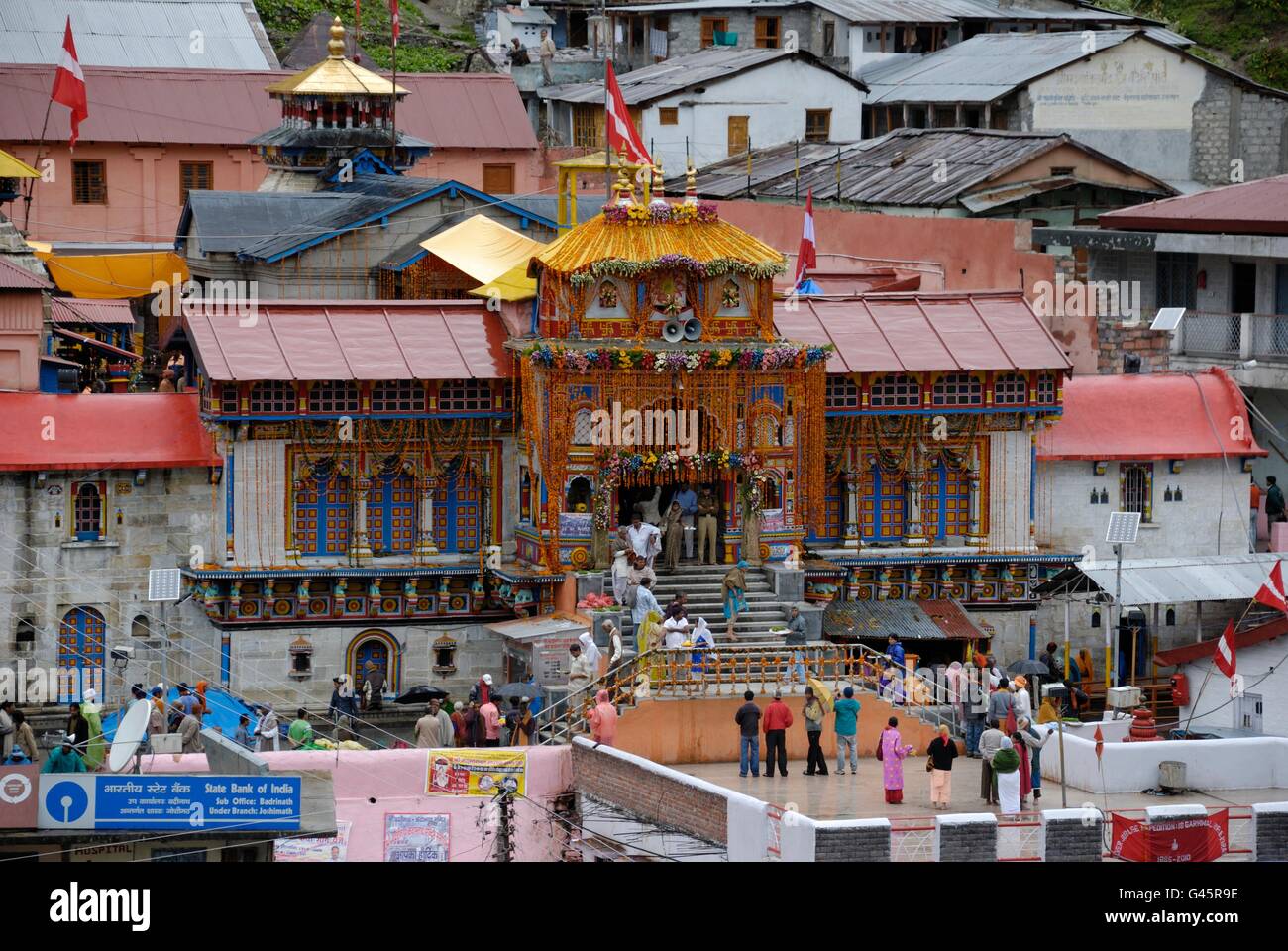 Badrinath, uno de los santos el centro de peregrinación para los hindúes, Uttarakhand, India Foto de stock